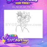 Free Rose Crown Free Floral Woman Line Art Free SVG - Instant Download