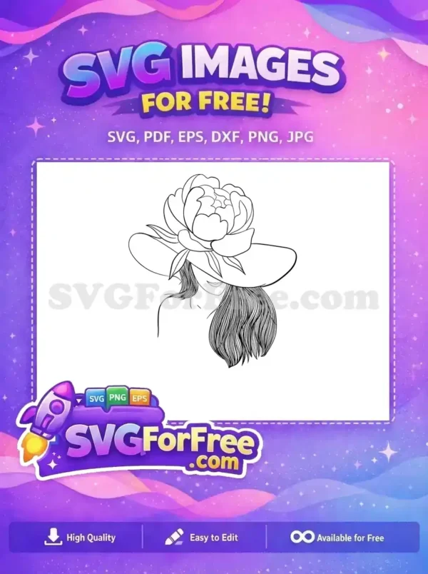 Free Peony Hat Free Wavy Hair Line Art Free SVG