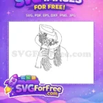 Free Floral Hat Line Art Free Pensive Woman Portrait Free SVG - Instant Download