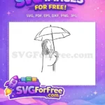 Free Woman Looking Up Free Umbrella Line Art Free SVG - Instant Download