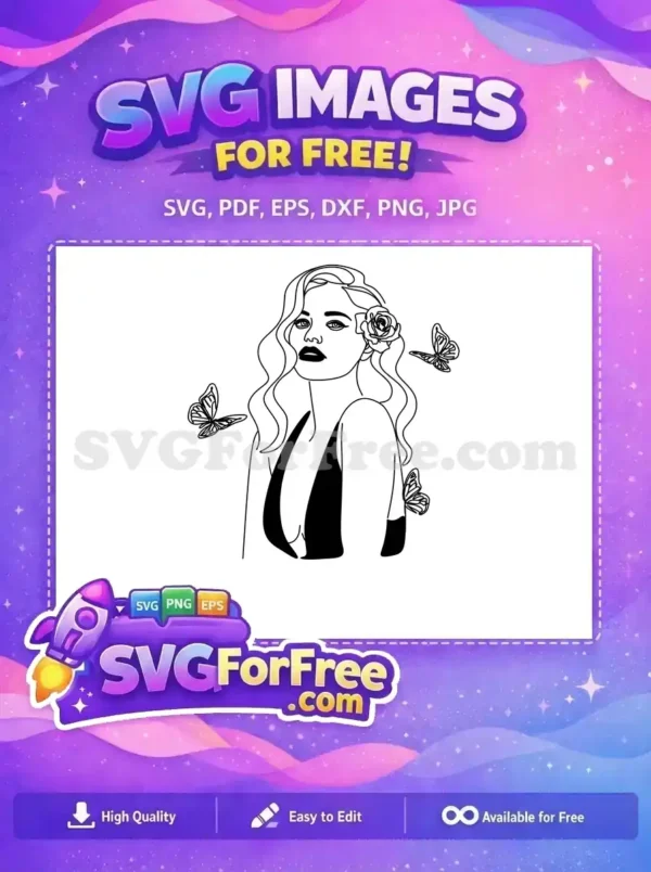 Free Rose Hair Free Butterfly Detail Line Art Free SVG