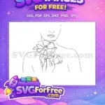Free Delicate Woman Free Flower Bouquet Line Art Free SVG - Instant Download