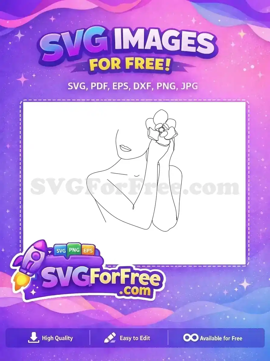 Free Minimalist Woman Free Flower Line Art Drawing Free SVG