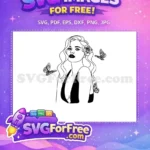 Free Rose Hair Free Butterfly Details Line Art Women Free SVG - Instant Download