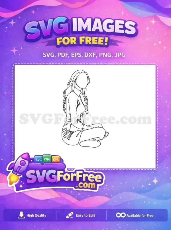 Free Wavy Hair Free Sitting Pose Line Art Free SVG 2 Free Wavy Hair Free Sitting Pose Line Art Free SVG 2