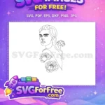 Free Elegant Woman Free Flower Silhouette Line Art Free SVG - Instant Download