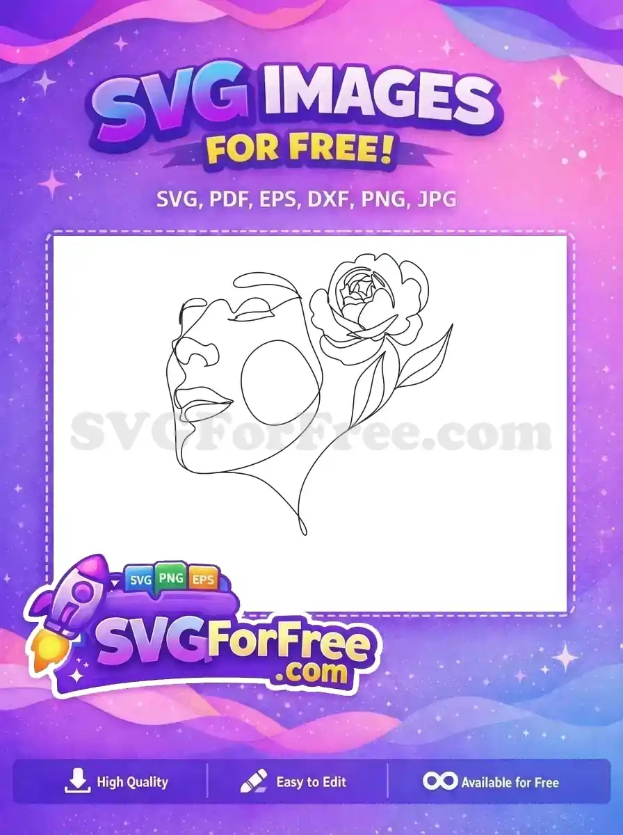 Free Elegant Woman Free Floral Line Art Silhouette Free SVG