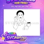 Free Beret Line Art Free Coffee Gesture Woman Free SVG - Instant Download
