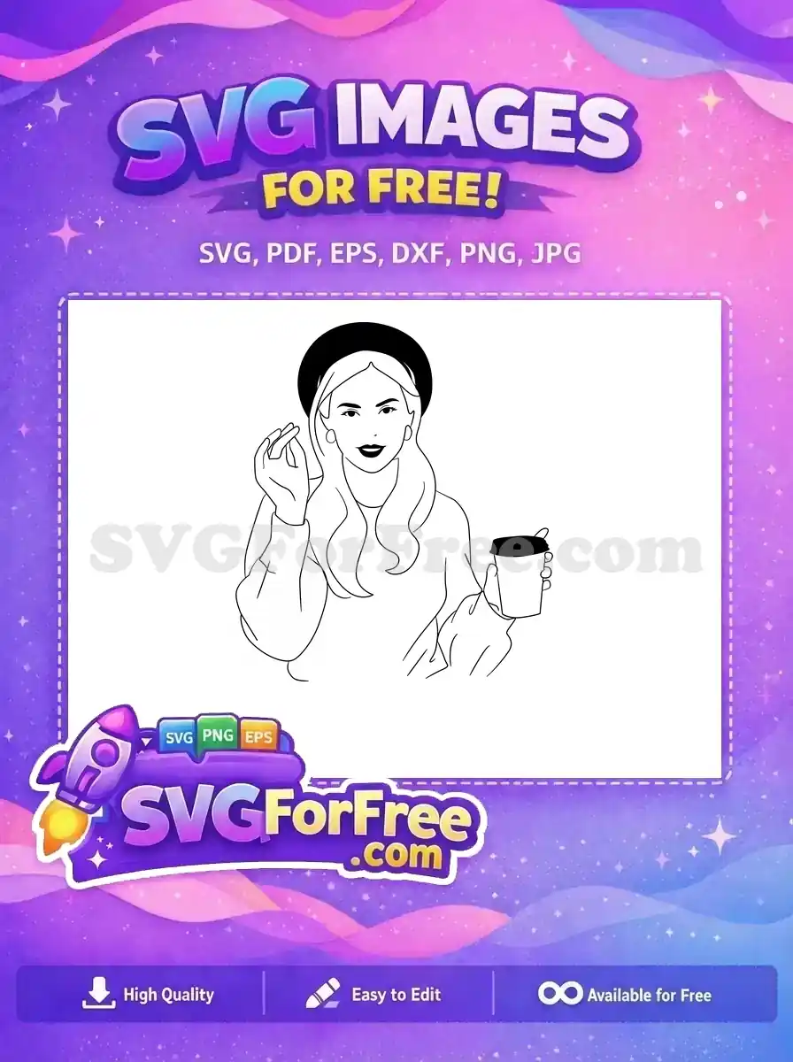 Free Beret Line Art Free Coffee Gesture Woman Free SVG