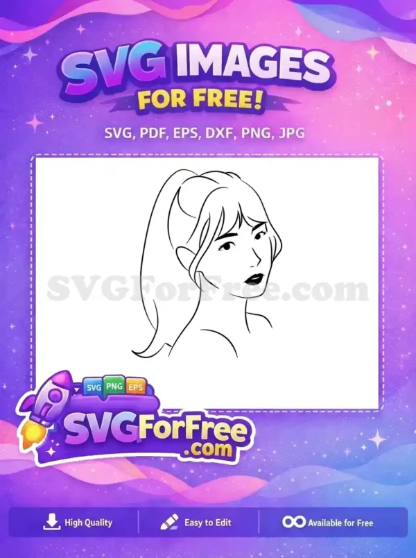 Free Ponytail Hairstyle Free Confident Look Line Art Women Free SVG Free Ponytail Hairstyle Free Confident Look Line Art Women Free SVG