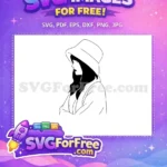 Free Woman Hat Free Line Art Portrait Fashion Free SVG - Instant Download