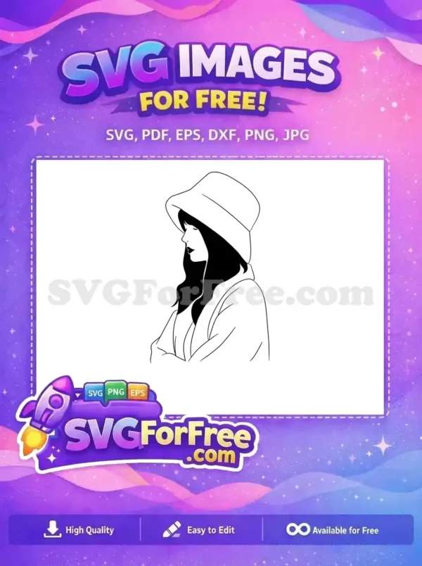 Free Woman Hat Free Line Art Portrait Fashion Free SVG
