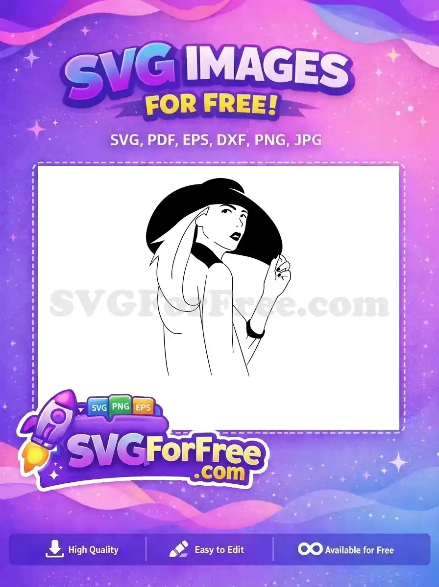 Free Woman in Hat Free Line Art Design Fashion Free SVG