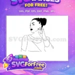 Free Ponytail Hairstyle Free Seductive Look Line Art Free SVG - Instant Download