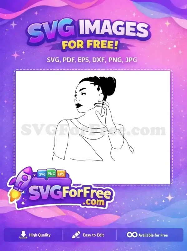 Free Ponytail Hairstyle Free Seductive Look Line Art Free SVG