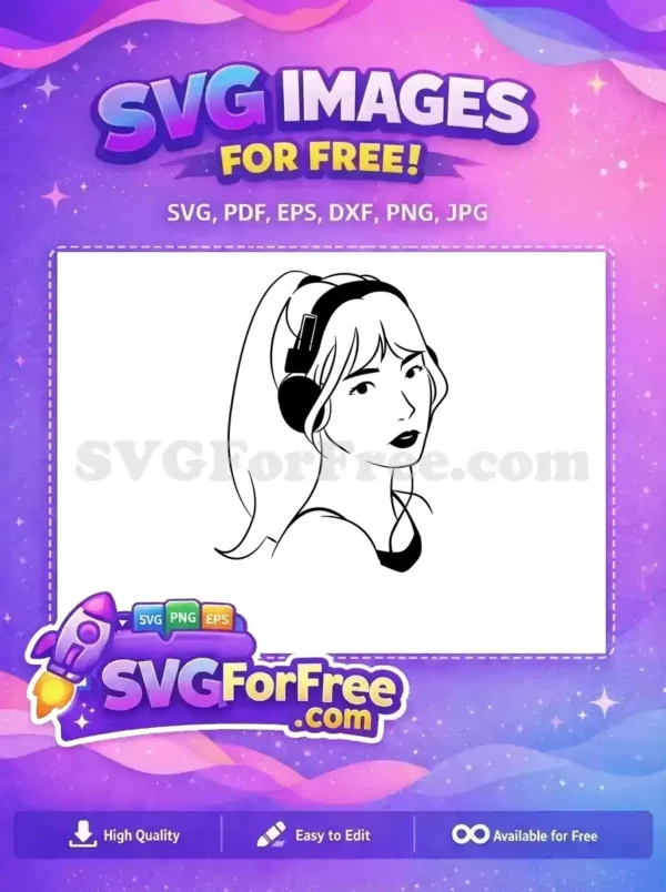 Free Ponytail Haired Free Headphone Line Art Women Free SVG
