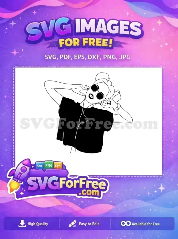 Free Woman Sunglasses Free Headphones Line Art Free SVG