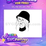 Free Smiling Woman Free Black Hat Line Art Free SVG - Instant Download