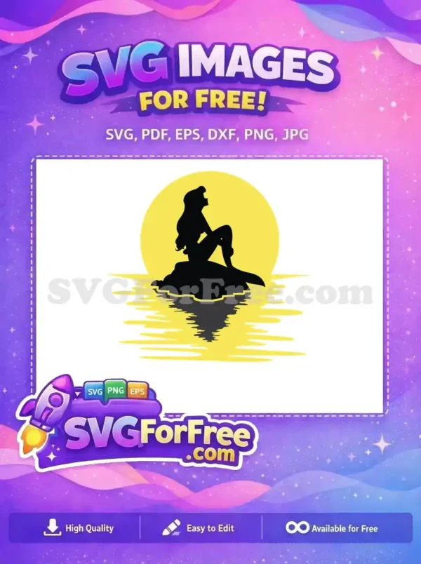 Free Silhouette Ariel Free Moonlit Rock The Little Mermaid Free SVG