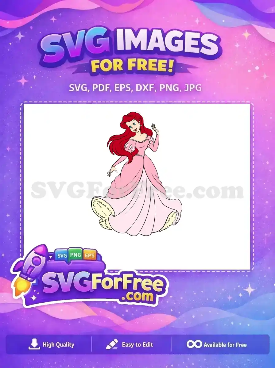 Free Smiling Ariel Pink Dress Free Waving Hand Little Mermaid Free SVG