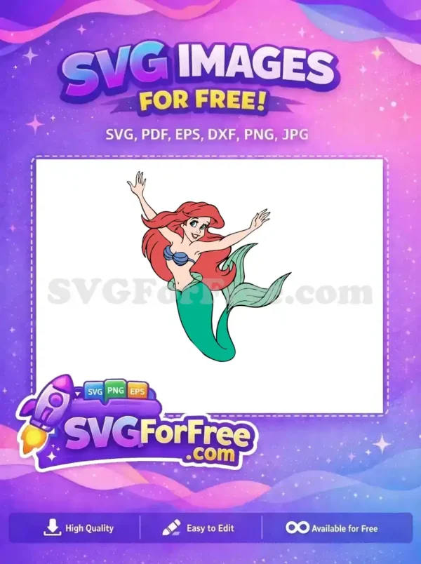 Free Smiling Ariel Free Red Hair Little Mermaid Free SVG 1