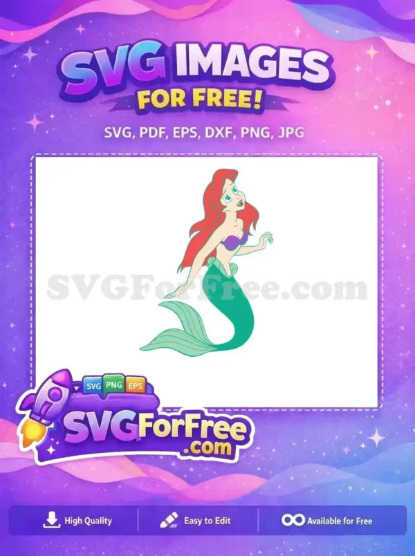 Free Smiling Ariel Free Purple Top Little Mermaid Free SVG