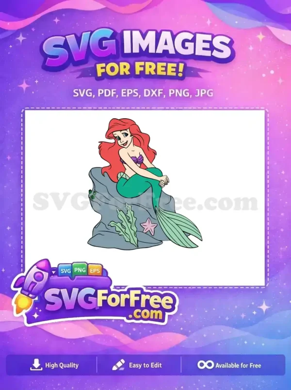 Free Smiling Ariel Free Sitting on Rock Little Mermaid Free SVG