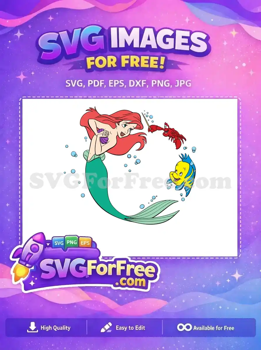Free Smiling Ariel Free Sebastian Flounder Little Mermaid Free SVG 1