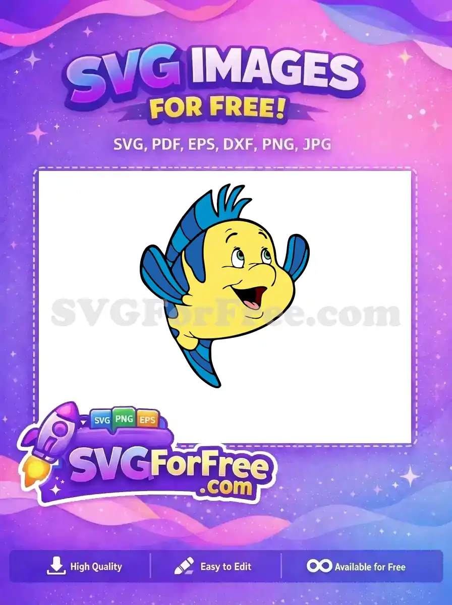 Free Smiling Flounder Free Blue Fins Little Mermaid Free SVG 1