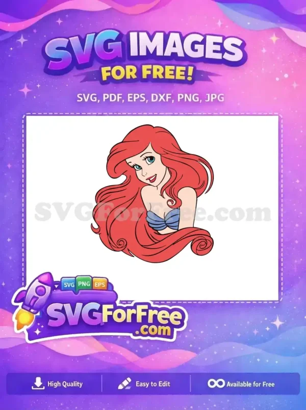 Free Flowing Red Hair Free Smiling Face Little Mermaid Free SVG