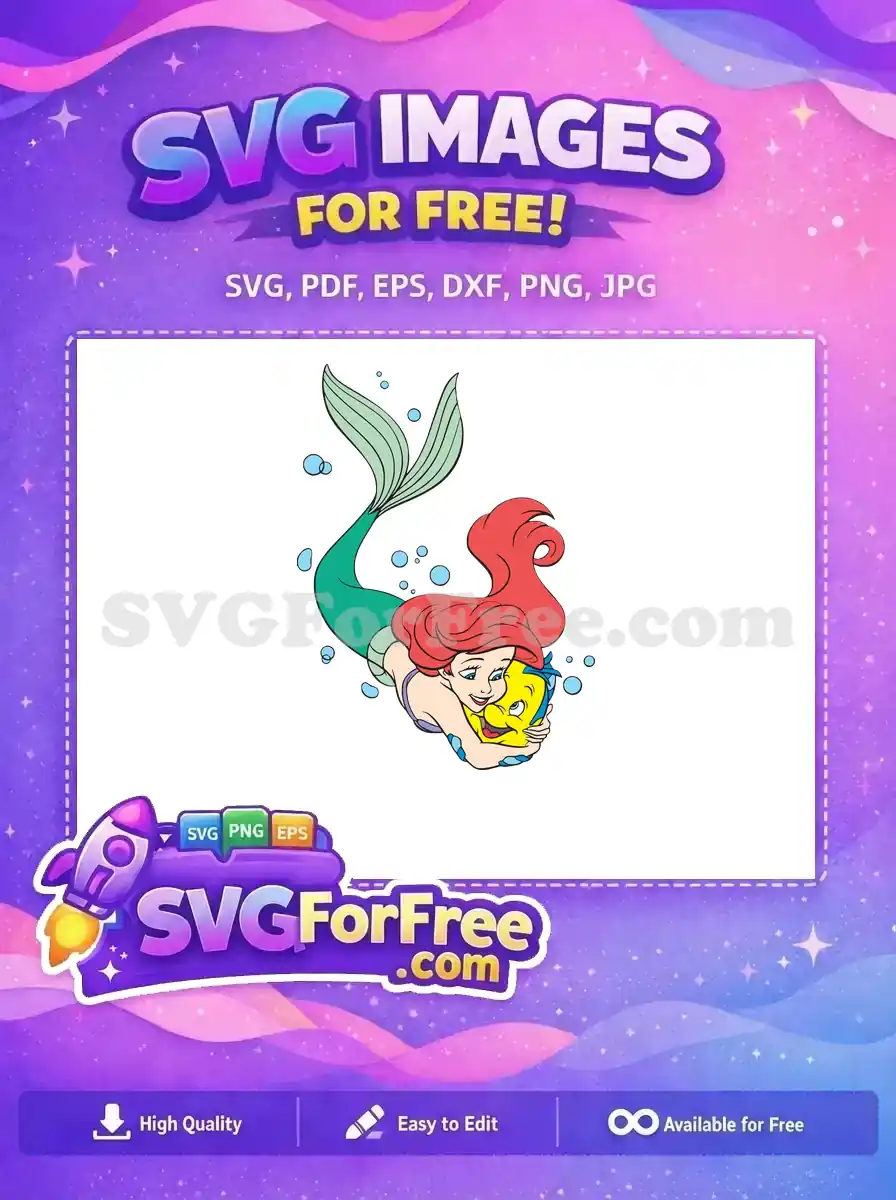 Free Smiling Ariel Free Hugging Flounder Little Mermaid Free SVG