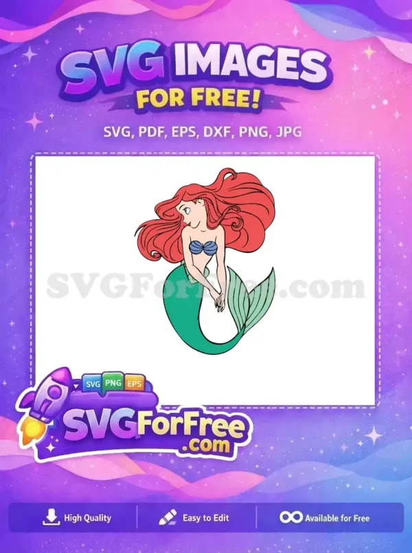 Free Flowing Red Hair Free Blue Seashell Top Little Mermaid Free SVG