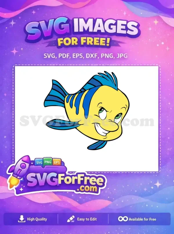 Free Yellow Fish Free Grinning Flounder Little Mermaid Free SVG