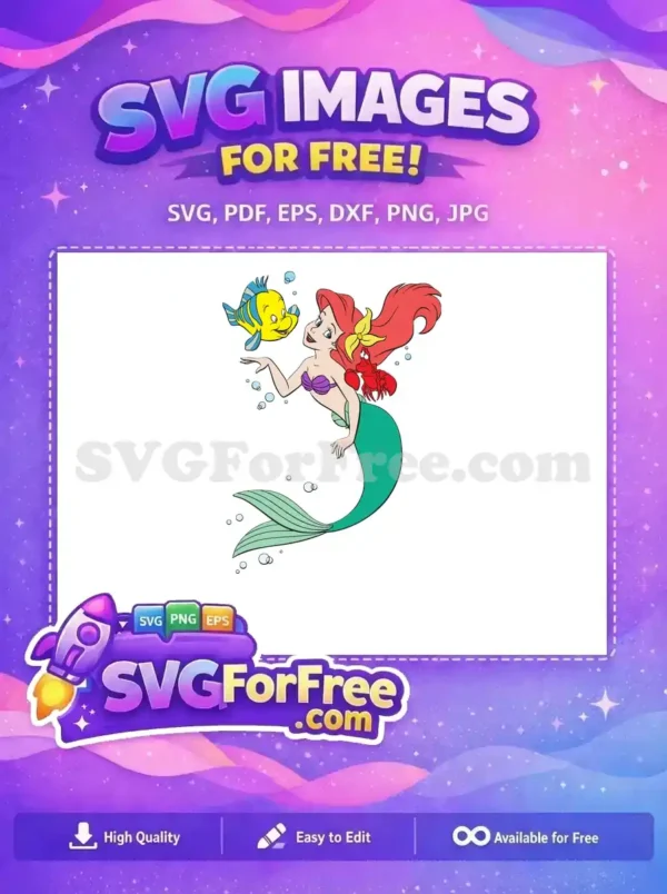 Free Smiling Ariel Free Sebastian Flounder Little Mermaid Free SVG 2