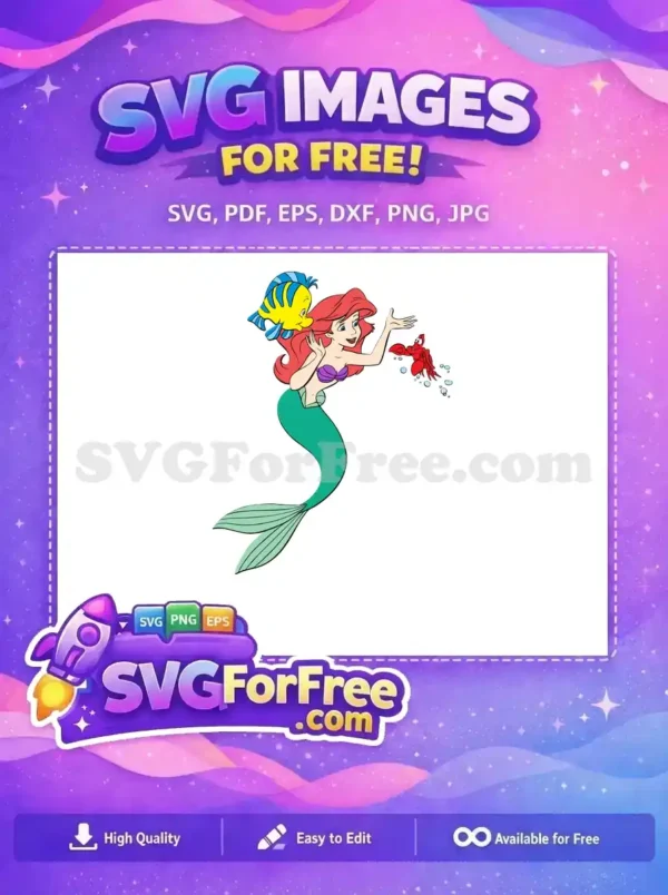 Free Smiling Ariel Free Flounder Sebastian Little Mermaid Free SVG 2