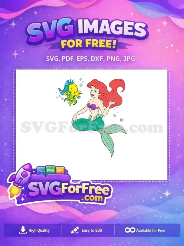 Free Smiling Ariel Free Flounder Bubbles Little Mermaid Free SVG