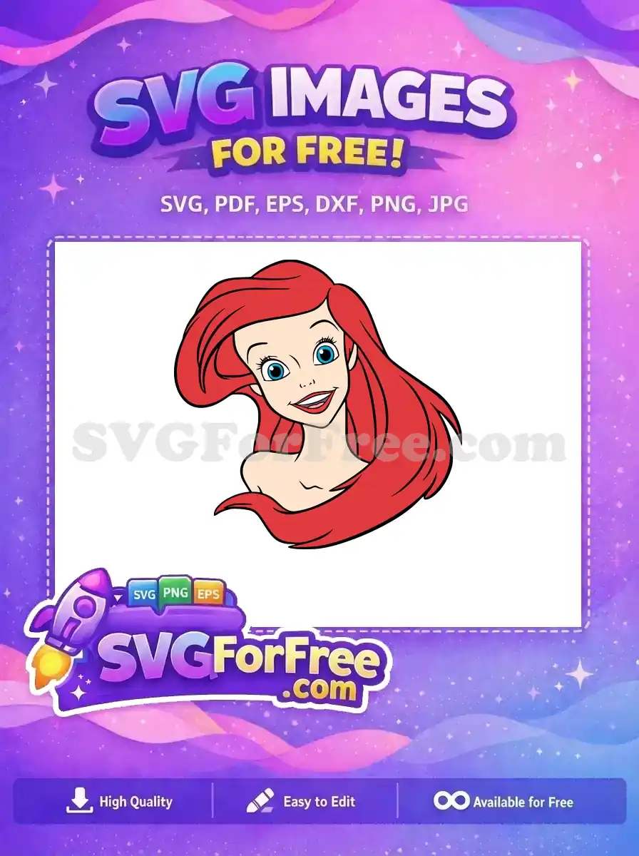 Free Smiling Ariel Free Flowing Red Hair Little Mermaid Free SVG 1