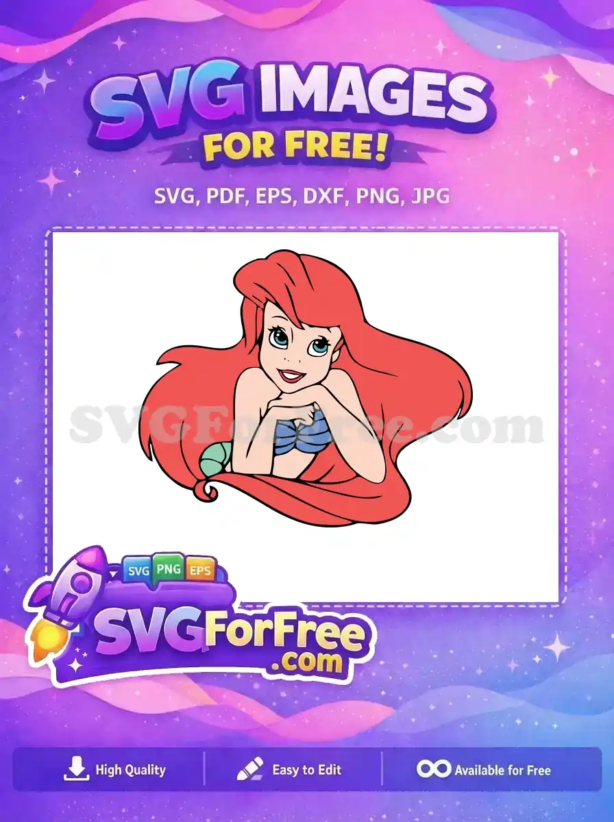 Free Smiling Ariel Free Blue Clam The Little Mermaid Free SVG 2