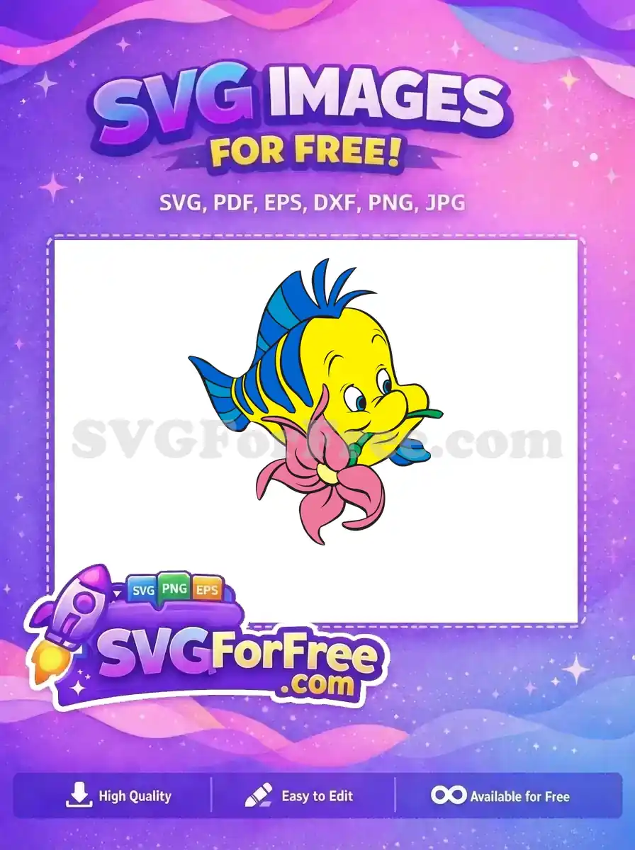 Free Yellow Flounder Free Pink Flower Little Mermaid Free SVG