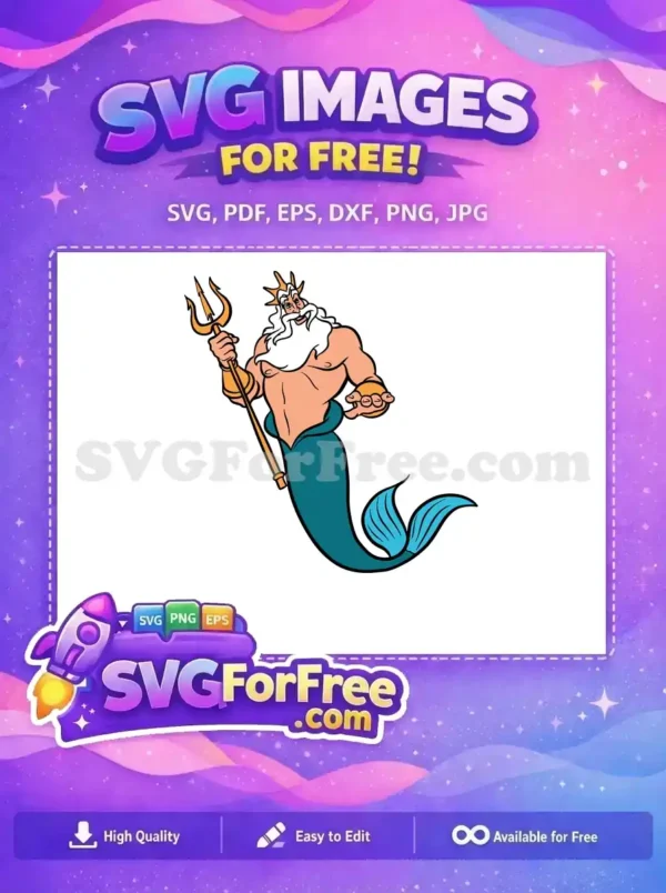 Free Smiling Poseidon Free Golden Trident Little Mermaid Free SVG