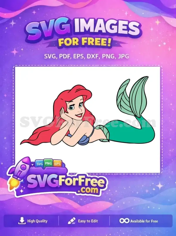 Free Smiling Ariel Free Red Hair Little Mermaid Free SVG 3