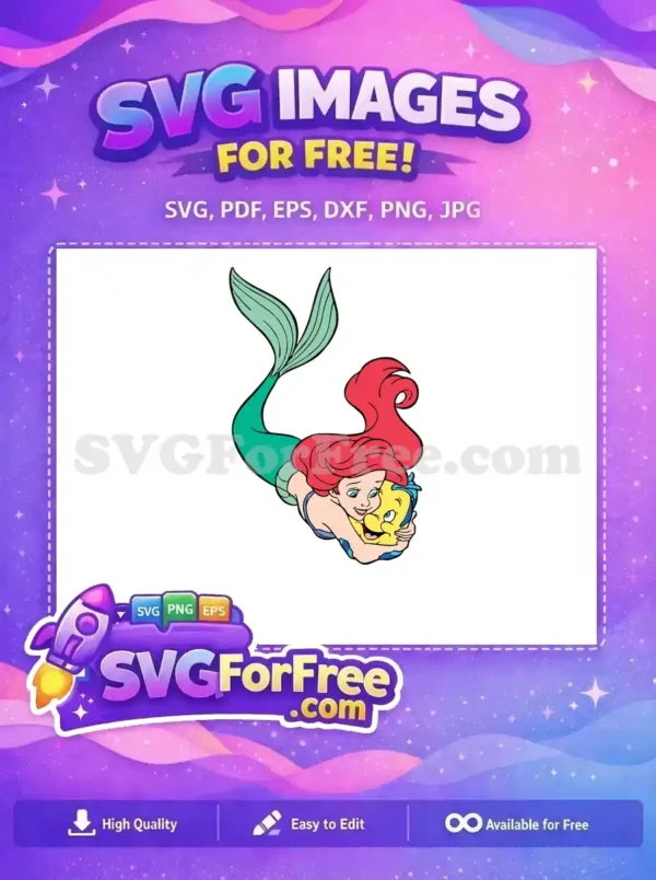 Free Smiling Ariel Free Flounder Hugging Little Mermaid Free SVG