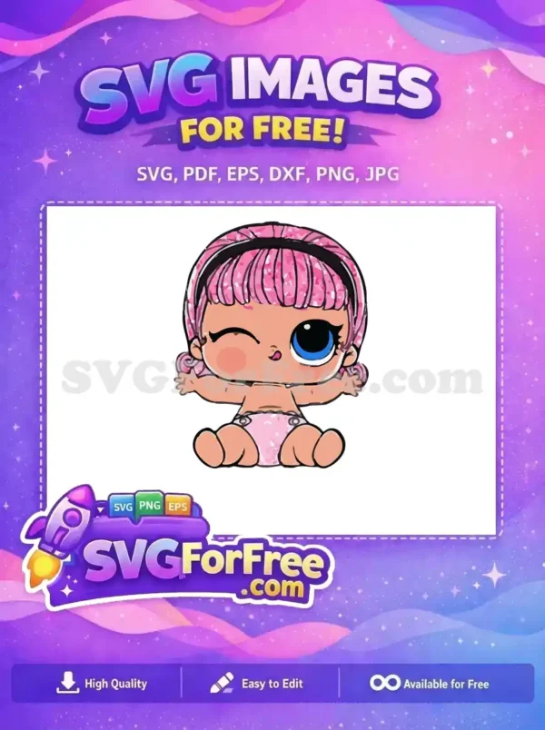 Free Winking Pink Hair Lol Dolls Free Blue Eye Cartoon Free SVG
