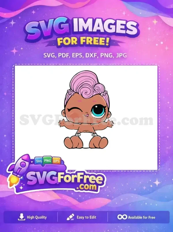Free Pink Hair Free Winking Lol Dolls Free SVG 2