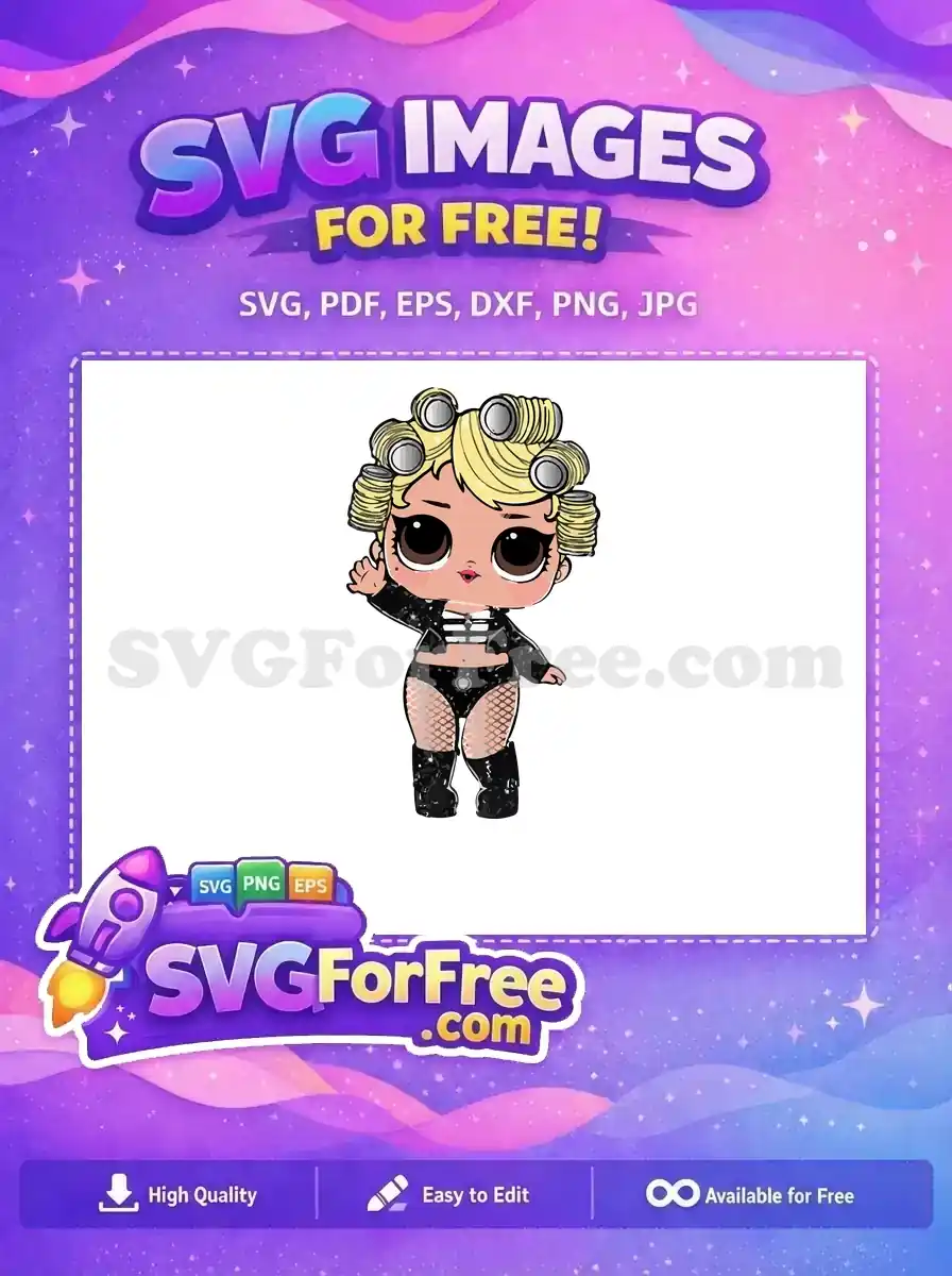 Free Blonde Curler Hair Free Black Outfit Lol Dolls Free SVG