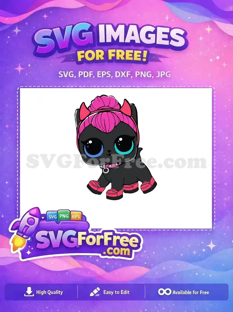 Free Black Kitty Free Pink Hair Lol Dolls Free SVG