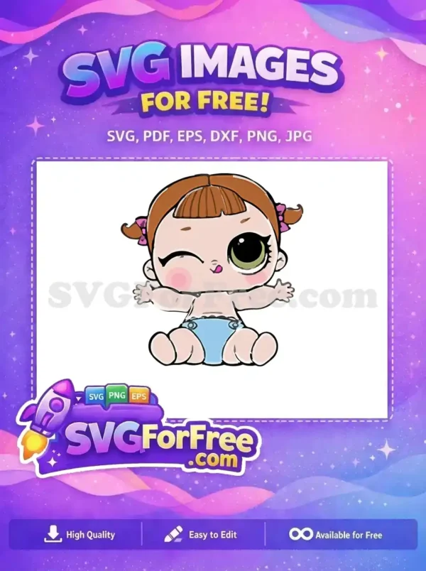 Free Winking Brown Hair Free Blue Diaper Lol Dolls Free SVG