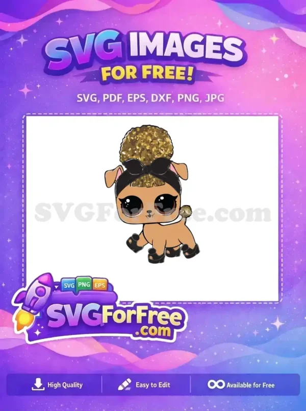 Free Gold Glitter Bun Free Black Bow Lol Dolls Free SVG