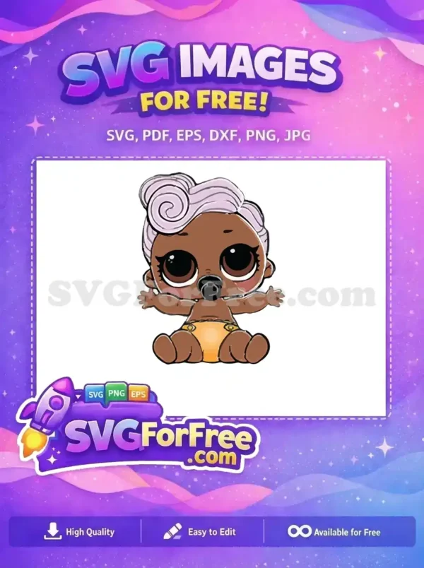 Free Brown Skin Free Curly Lilac Hair Lol Doll Free SVG