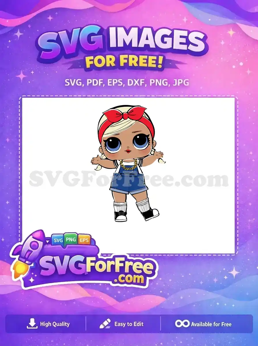 Free Blonde Red Bow Free Denim Overalls Lol Free SVG